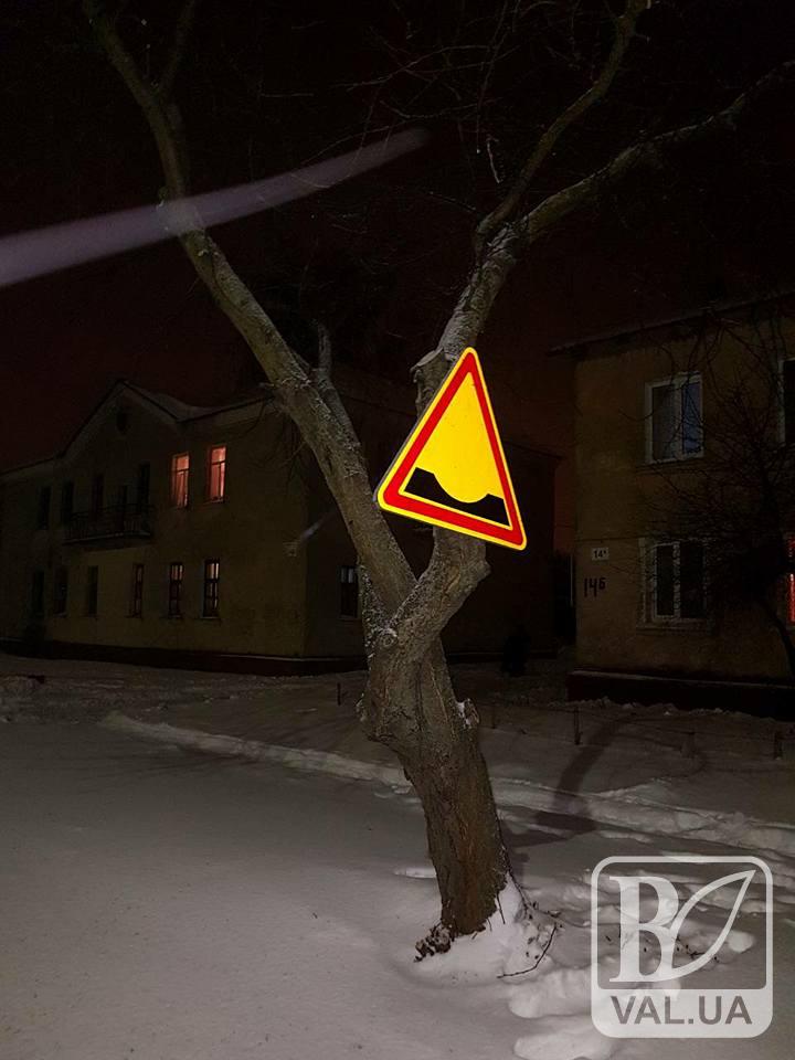 У Чернігові встановлюють дорожні знаки на деревах.ФОТОфакт