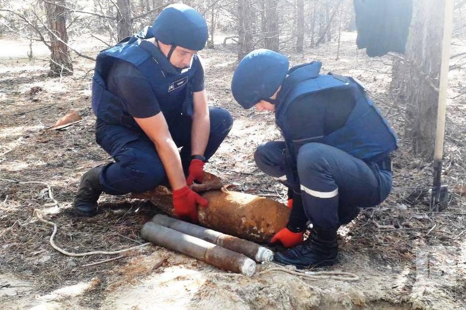 На Чернігівщині знайшли 100-кілограмову фугасну авіаційну бомбу та два артилерійські снаряди. ФОТО