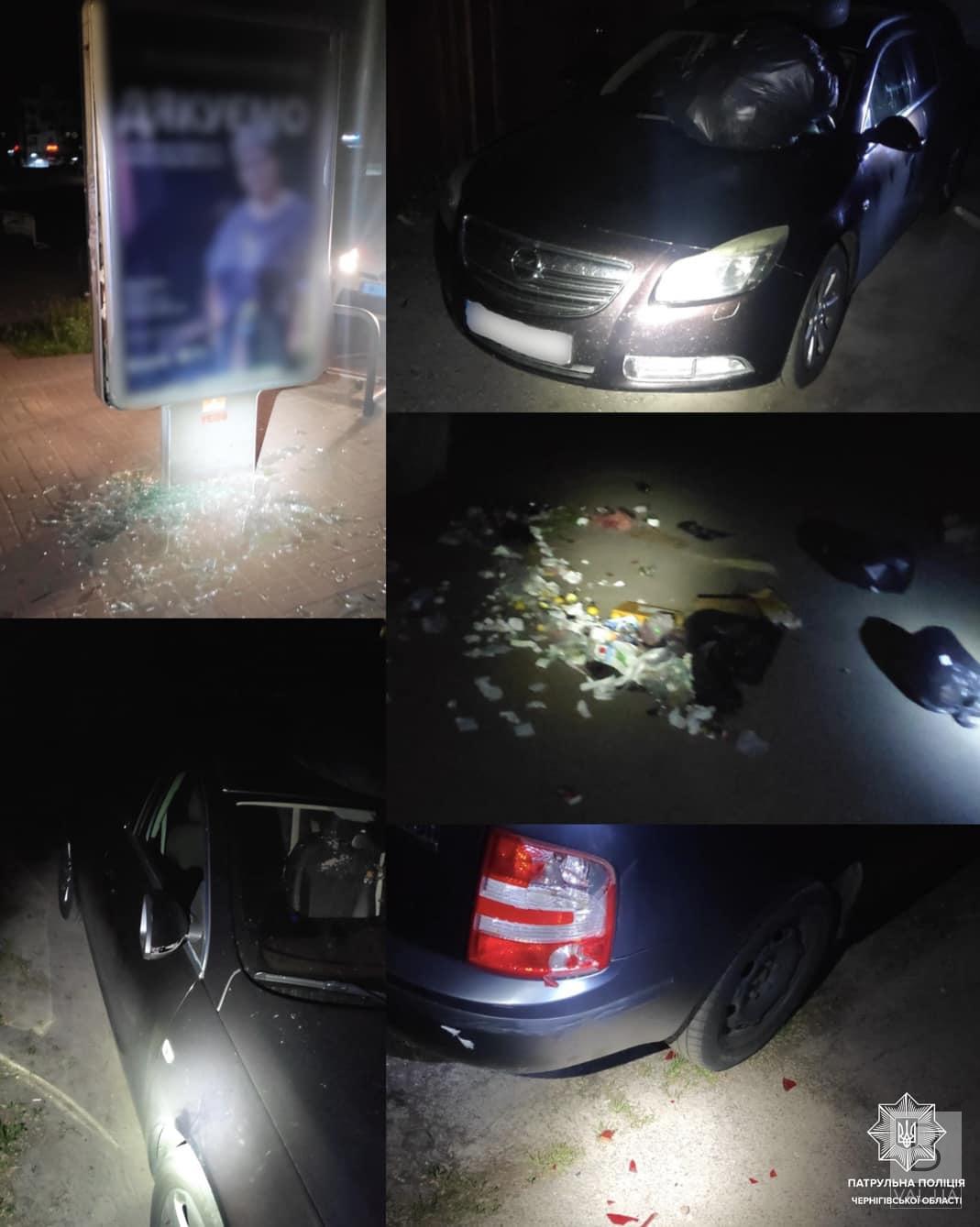 32-річний чернігівець вночі пошкодив рекламну вивіску та автомобілі
