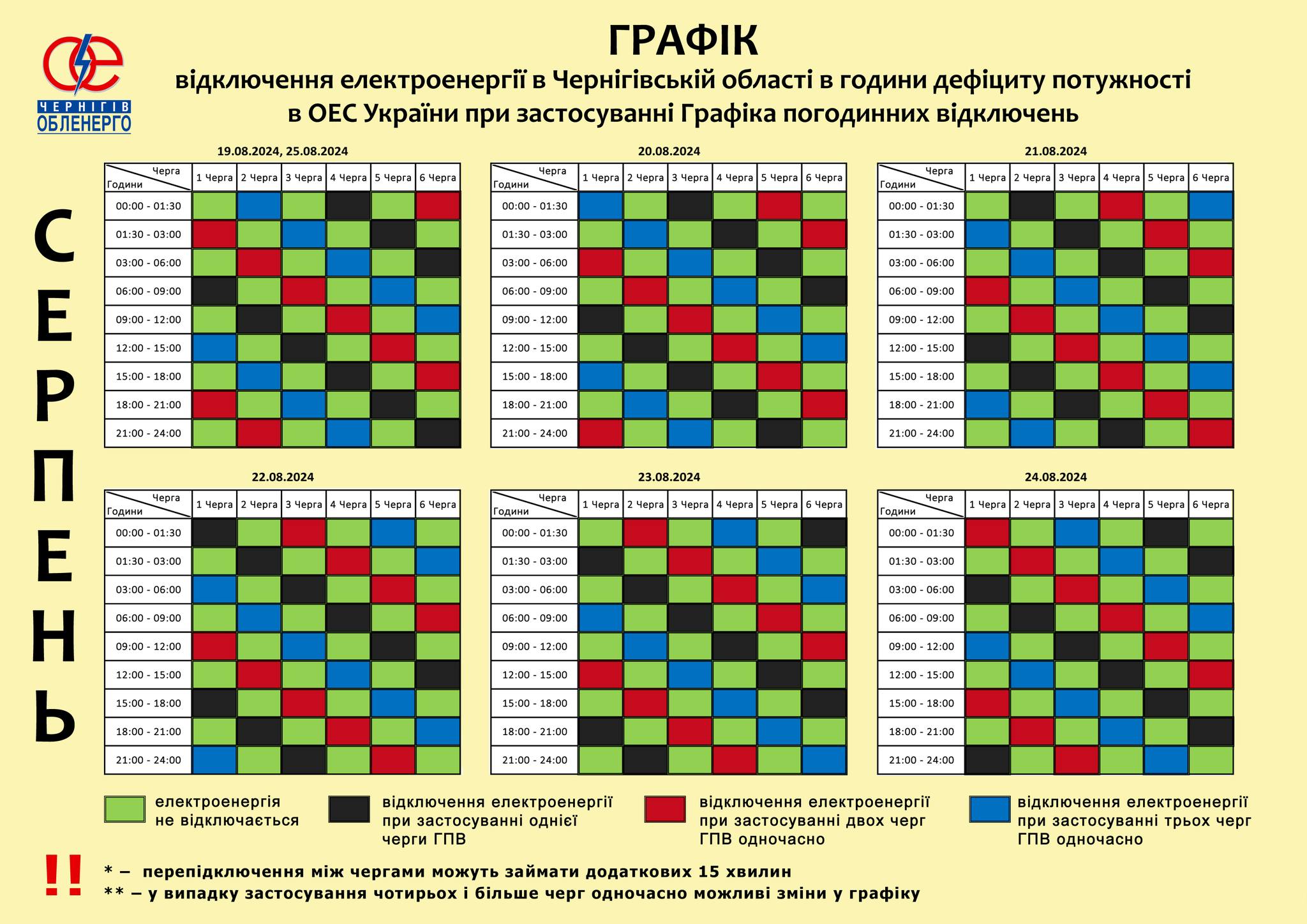 Графік погодинних відключень на 20 серпня: хто і коли залишиться без електрики