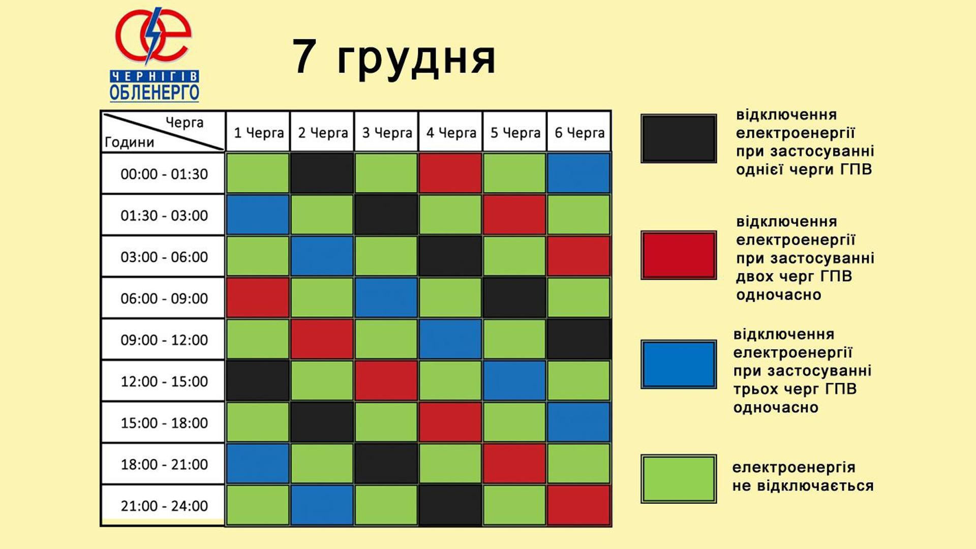 Графіки погодинних відключень на 7 грудня: хто і коли залишиться без електрики