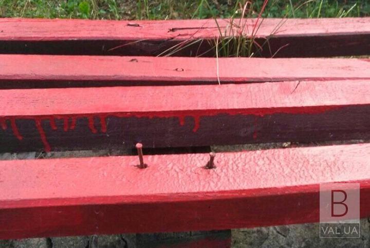 Лавки з цвяхами: небезпечний «сюрприз» для чернігівців у міському парку. ФОТОфакт